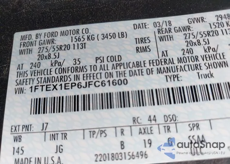 2018 Ford F-150 Xl from USA, damaged, VIN 1FTEX1EP6JFC61600